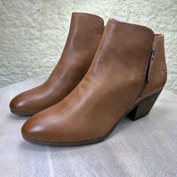 Frye Judith Double Zip Heel Block Ankle Booties US 9 M Womens Brown Leather New - Picture 4 of 16